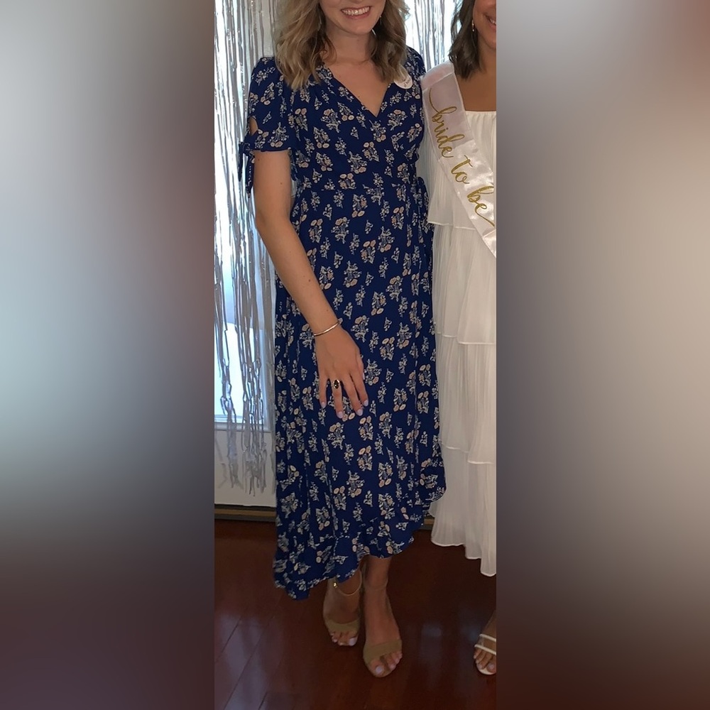 Miami Blue and White Wrap Sundress with Flutter Sleeves